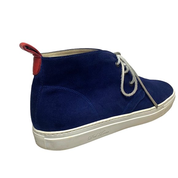 Del Toro Italian Navy Suede Red Embroidered Tongue Chukka Sneakers - Picture 5 of 12